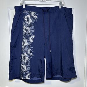 Surfwaves Swim Shorts Men's Large Blue Floral Hawaiian Lined Quick Dry Beach
